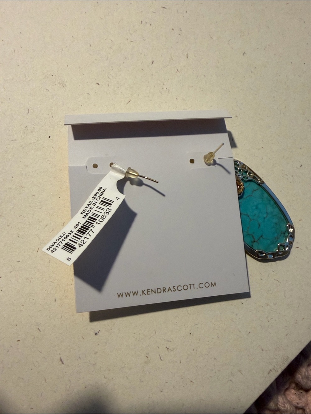 NWT Rare Retired Kendra Scott Deva Turquoise Gold Drusy Statement Earrings - Picture 3 of 3
